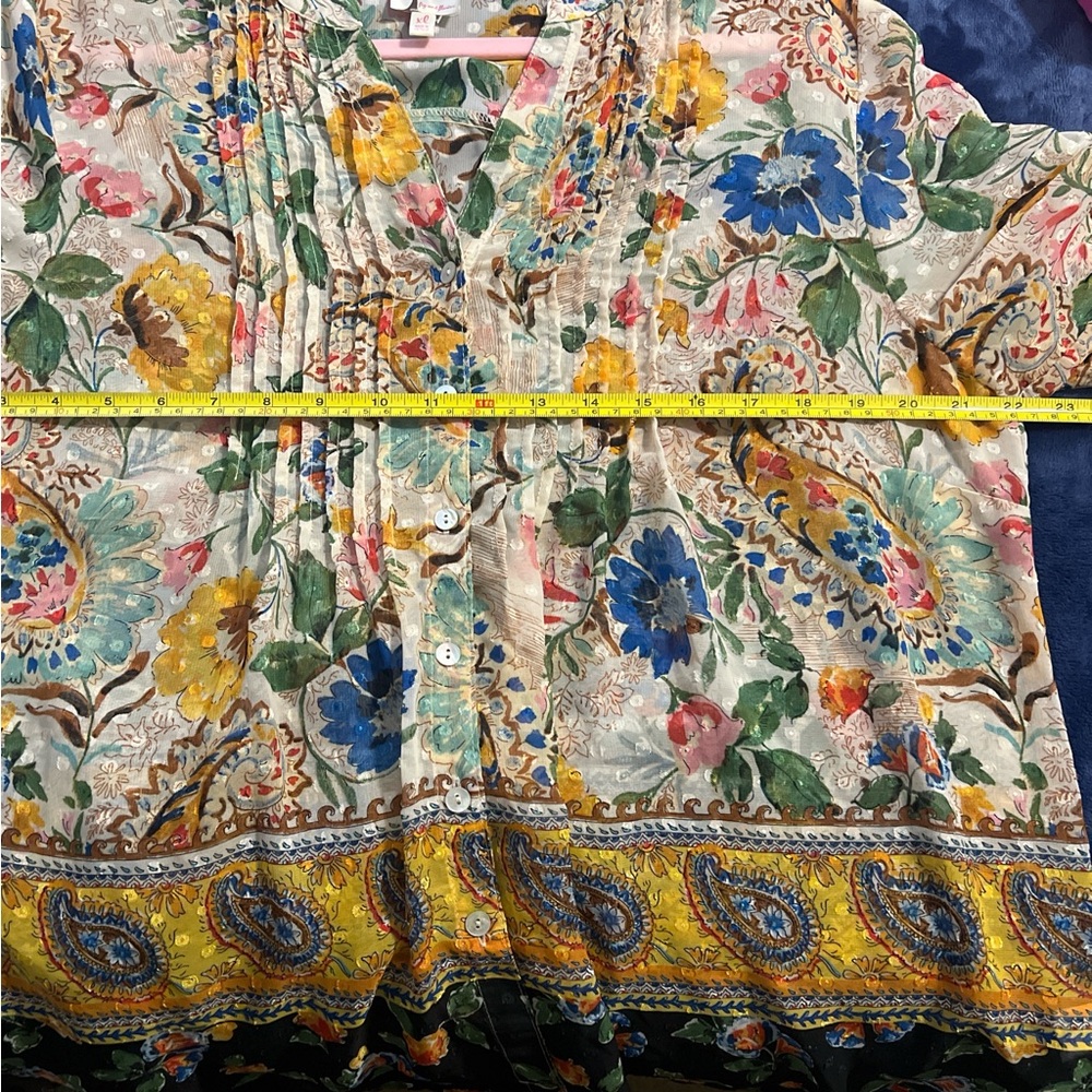 Fig and Flower Multicolor Paisley Peasant Boho Blouse, XL - Picture 10 of 13